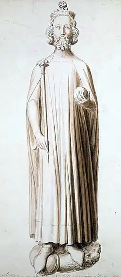 Портретная скульптура в гробнице Эдуарда II в Глостерском соборе (XIV век).Рисунок 1797 года из коллекции Георга III. Британская библиотека.