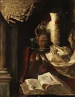 Натюрморт с книгами, кувшином и кубком. 1865. Холст, масло. Частное собрание