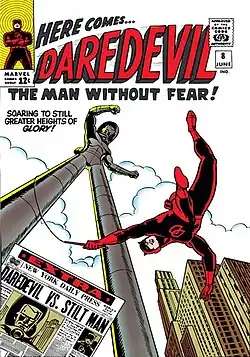 Стилтмэн / Уилбур Дэй на обложке комикса Daredevil #8 (июнь 1965)Художник — Уолли Вуд.