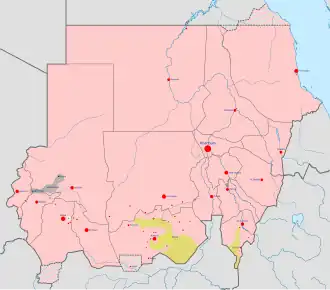 Карта боевых действий по состоянию на 6 июня 2016 года:
     Под контролем правительства
     Под контролем Суданского революционного совета пробуждения[англ.]
     Под контролем Суданского революционного фронта и союзников[англ.]