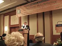 Выступление основателя Федерации за всеобщий мир Мун Сон Мёна в Будапеште, Венгрия, 28 октября 2005&nbsp;года