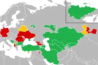 Цветная карта стран-участниц Тюрквидения 2014