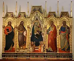 Т. Гадди. Мадонна с Младенцем, ангелами и святыми. 1354. Дерево, темпера