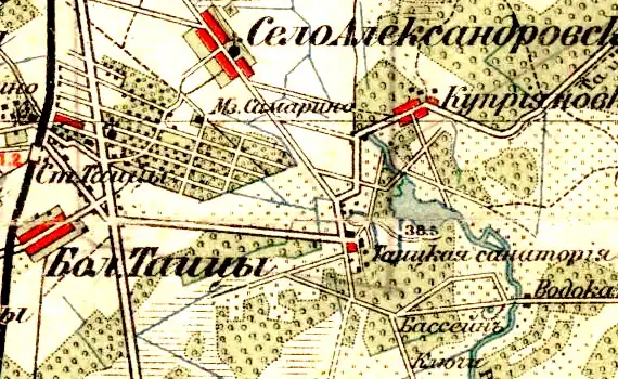 Посёлок Тайцы на карте окрестностей Санкт-Петербурга Ю. Гаша. 1909 год
