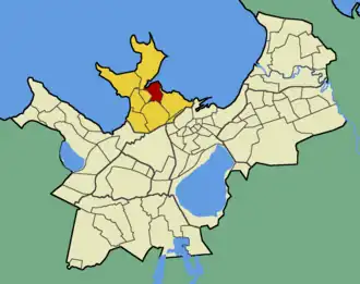 Микрорайон Карьямаа на карте Таллина (выделен красным цветом)