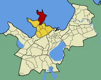 Микрорайон Пальяссааре на карте Таллина (выделен красным цветом)