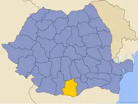 Карта Румынии с выделенным жудецем Телеорман