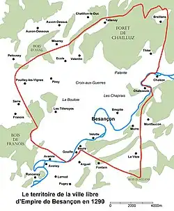 Границы вольного города Безансон с 1290 г.