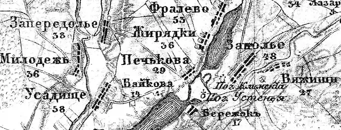 Деревня Запередолье на карте 1915 года