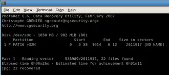 Скриншот программы PhotoRec