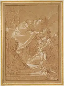 Последнее причастие Марии Магдалины (по картине Б. Лути). Между 1761 и 1764. Тонированная бумага, сангина, белила. Метрополитен-музей, Нью-Йорк