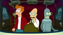 Фрай, Профессор и Бендер случайно попадают в 10000 год