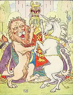 Иллюстрация к «Стихам Матушки Гусыни»: Вёл за корону смертный бой со Львом Единорог