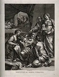 Рождество Марии. По оригиналу А. Карраччи. Гравюра резцом на меди