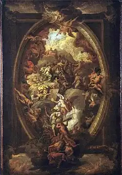 Вильгельм и Мария вручают корону Свободы Европе. Эскиз росписи плафона «Расписного зала» Госпиталя в Гринвиче. Ок. 1710. Музей Виктории и Альберта, Лондон