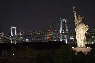 Ночной вид на мост с острова Одайба.