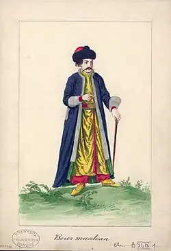 Мунтенский боярин. Из альбома «Кабинет трансильванского костюма» (нем. Trachten-Kabinett von Siebenbürgen) 1729 год.