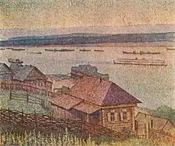 "Сумерки" (Вид на Волгу и пристань), худ. А. И. Трапицын (1931).