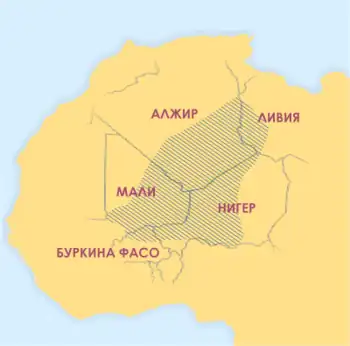Ареал туарегских языков на карте Западной Африки
