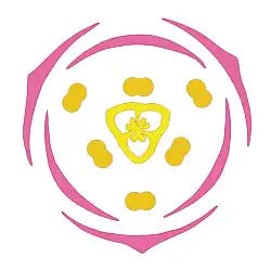 Диаграмма цветка тюльпана. Розовым изображены листочки околоцветника. Три наружных и три врутренних