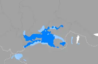 Приблизительная карта распространения тувинского языка