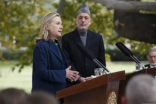 Пресс-конференция Карзая и госсекретаря США Хиллари Клинтон в Кабуле в  2011 году