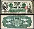 Банкноты времён Гражданской войны (Greenbacks). 10 долларов, 1863 г.