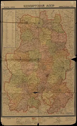 Удмуртская Автономная Советская Социалистическая Республика на карте