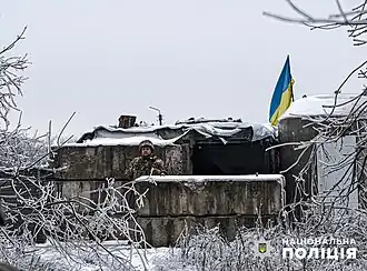 Украинский военный на блокпосту в Часовом Яре, декабрь 2023 года