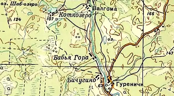 Деревня Валгома на карте РККА 1940 года