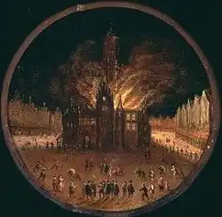 Пожар Ратуши в Делфте 4 марта 1618 года. Ок. 1620. Дерево, масло. Принсенхоф, Делфт