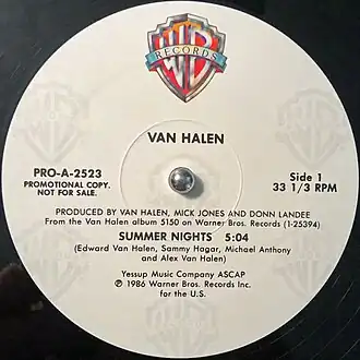 Обложка сингла Van Halen «Summer Nights» (1986)