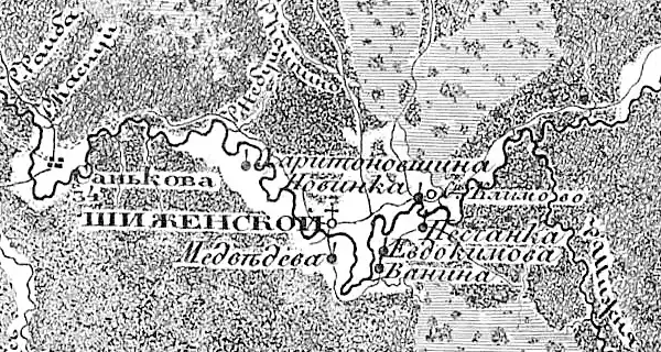 Деревня Исаково (Шиженской) на карте 1847 года