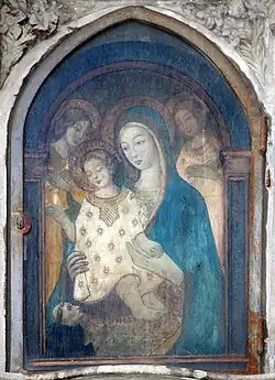 Мадонна с Младенцем. Табернакль фасада по Виа деи Пекори в «стиле сиенской готики». 1956