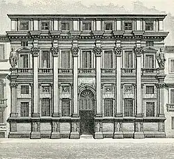 Палаццо Вальмарана. Фасад. Ксилография Дж. Барбери по проекту А. Палладио