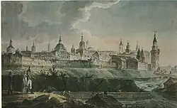 Круглая башня (в центре) на акварели неизвестного художника. 1806—1812 гг.