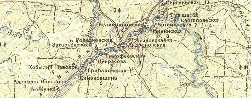 Деревня Грибановская на карте 1932 года