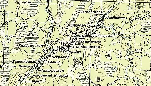 Деревня Грибановская на карте РККА 1940 года