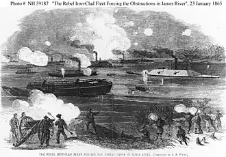 USS «Вирджиния II» (на заднем плане) в бою за Рубеж Трента