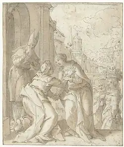 Встреча Марии и Елисаветы. 1585—1595. Бумага, перо, кисть, тушь. Рийксмюсеум, Амстердам