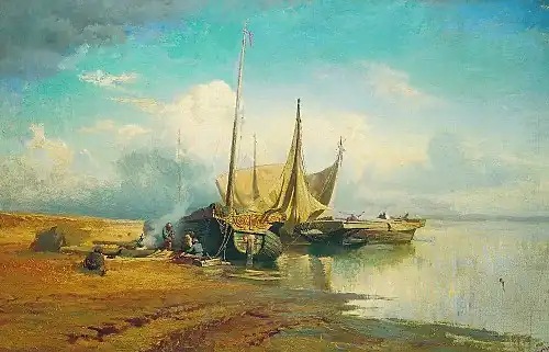Фёдор Васильев «Вид на Волге. Барки», 1870 г.