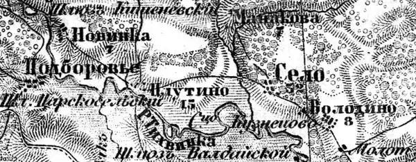 Деревня Казённое Село на карте 1917 года