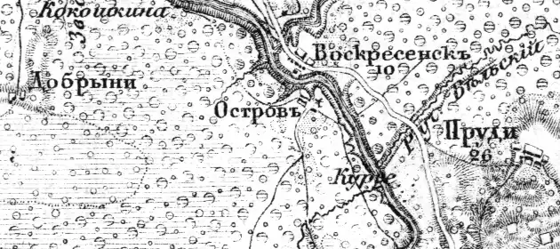 Деревня Усадище (Остров) на карте 1872 года