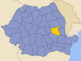 Карта Румынии с выделенным жудецем Вранча
