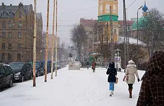 Улица Пурвитиса, справа — Церковь Благовещения Пресвятой Богородицы.