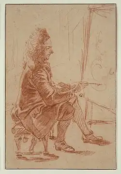 А. Ватто. Художник за мольбертом (предположительный портрет Клода Одрана III). Около 1709. Бумага, сангинаЧикагский институт искусств