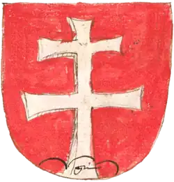 Герб короля Венгрии с крестом, 1380. Из гербовника 1475—1500 гг.