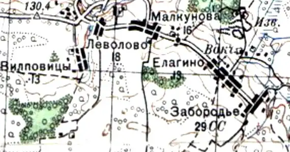 Деревня Забородье на карте 1940 года