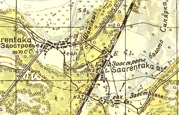 Станция Заостровье на карте1943 года