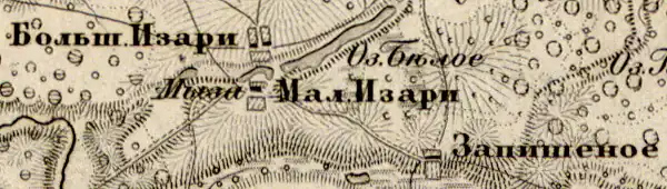 Деревня Большие Изори на карте 1863 года